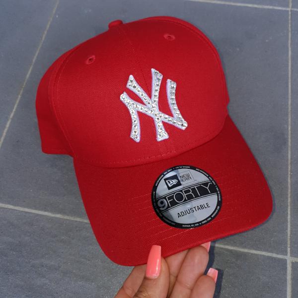 New Era New York Yankees Red Snapback hat Swarovski Crystal Rhinestone  Symbol